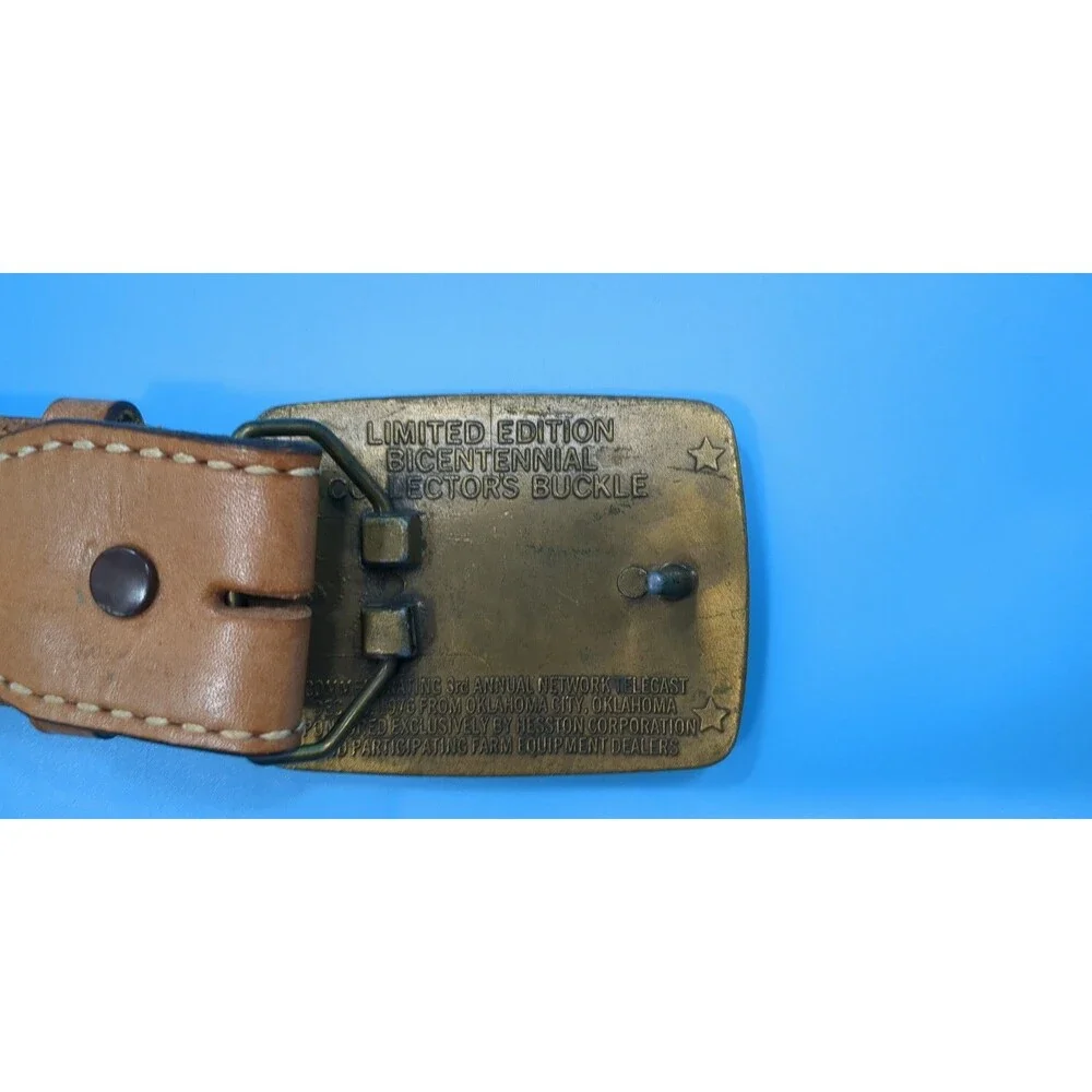 Tony Lama Brown Leather Tooled Belt &1976 Pro Rodeo Buckle Acorns Oak Leaves 29”